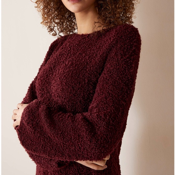 Burgundy touch of wool boucle long sleeves nightshirt lounge dress made in Italy - Picture 11 of 11